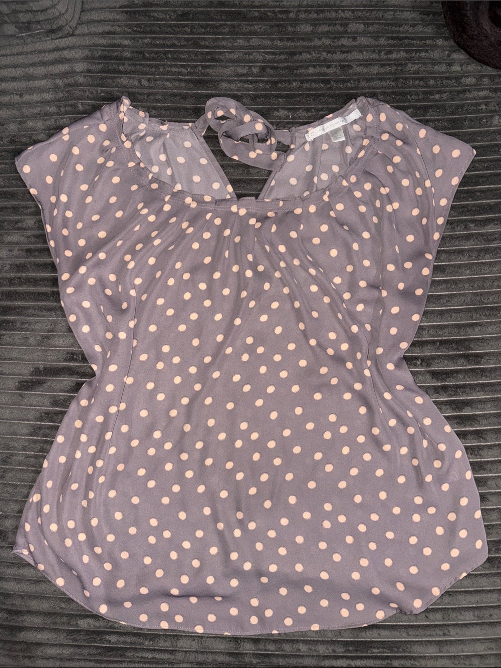 LC Lauren Conrad Mauve Top with Blush Polka Dots and Neck Tie
